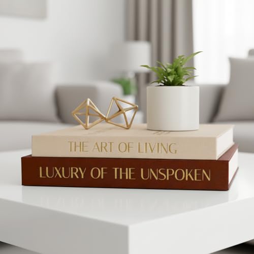 Decorative Books for Home Decor (Set of 2), Linen Fake Books for Decoration, Home Decor for Coffee Table Book, Fake Book Decor Aesthetic Set, Photo Storage and Keepsake Box (Beige + Coffee) - color: (Beige + Coffee)