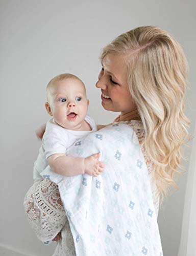 SwaddleDesigns Cotton Muslin Swaddle Blankets, Set of 4, Receiving Blankets for Baby Boys & Girls, Best Shower Gift, 46x46 inches, Denim Indigo - color: Denim Indigo
