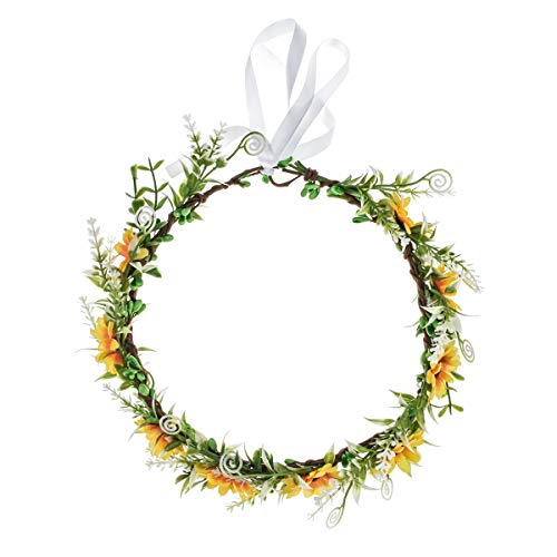 DDazzling Green Leaf Floral Crown Eucalyptus Flower Women Girls Headband Flower Headpiece Bridal Halo Photo Prop (Sunflower Yellow) - color: Sunflower Yellow