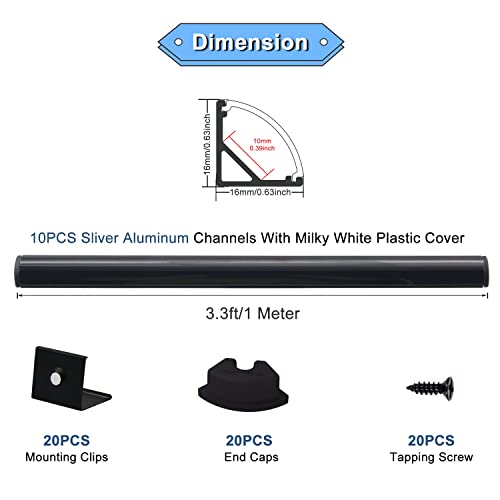 VST 10pack 3.3 ft LED Channel, V Shape Led Diffuser Channel, LED Aluminum Channel System with Black Cover, End Caps and Mounting Clips, Aluminum Profile for LED Strip Light Very Easy Installation - color: Black & Black, size: 3.3ft 10