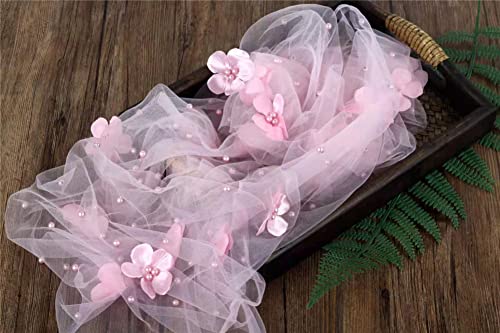 Coberllus Newborn Photography Props Boys Girls Wrap Blanket Baby Photo Shoot Floral Pearl Decorative Mesh Rug Layer Basket Filler (Light Pink) - color: Light Pink