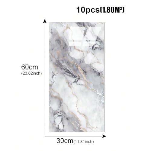10pcs Marble Peel and Stick Waterproof Wall Panels,Heat-Resistant Backsplash Tile, 23.6"x11.8" PVC Foam Wall Sticker for Kitchen,Living Rooms,TV Walls,Colorful (Not Real Tile 19.4Sq. Ft.) - color: Colorful Marble Tiles, size: 23.6" x 11.8" x 2.5MM x 10Pac
