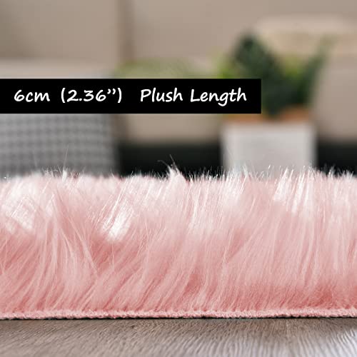 Goolela Pink Fur Rug for Bedroom Sheepskin Rug 2x6 Fluffy Runner Rug Dorm Fuzzy Furry Cute Shag Rug Decor Washable Sheepskin - color: Light Pink, size: 2' x 6' (Sheepskin)