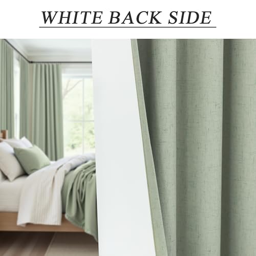 Green Country Kitchen Curtains 45 Inch Length Short Small Basement Window Blackout Cooling Curtains for Summer Heat Linen Cafe Bathroom Classroom Dorm RV Camper Sage Green Drapes with White Backing - color: Sage Green, size: 52"W x 45"L (Pack of 2)