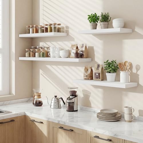 36 Inch Black Floating Shelves for Wall,9.3" Deep Long Floating Shelf Set of 2,Wood Wall Mounted Shelves Farmhouse Home Decor,Wall Storage Shelf for Bathroom Bedroom Living Room Kitchen Office,White - color: White, size: 36 Inch,set of 2