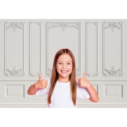 Vintage Room Backdrop Classic Interior European Style Frame White Wall Photography Background Classic Empty Room Backdrop Decorations Living Room Wallpaper Decors Birthday Wedding Props 5x3ft - color: Light Gray, size: 5x3ft