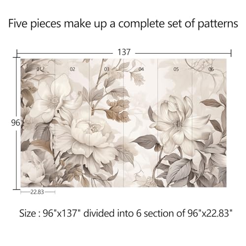 Light-Colored Floral self-Adhesive Wallpaper - Peony Flower Bedroom - Peel-and-Stick Background Mural - 96"x137" - color: ZZSL-05, size: 96"x137"