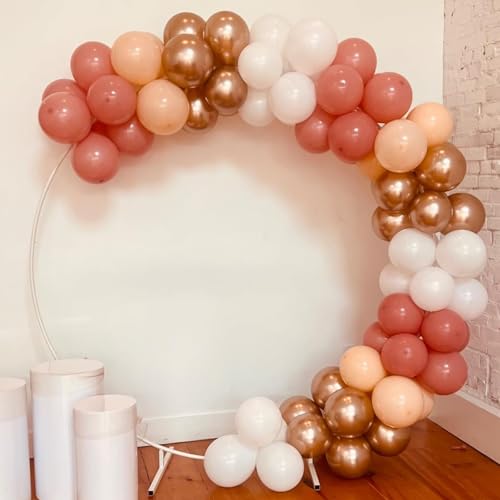 Retro Pink Balloons, 12 Inch Dusty Pink Metallic Gold White Balloons, Blush Beige Neutral Nude Chrome Champagne Gold Latex Balloon for Women Boho Birthday Wedding Baby Bridal Shower Party Mothers Day - color: Retro Pink White Gold