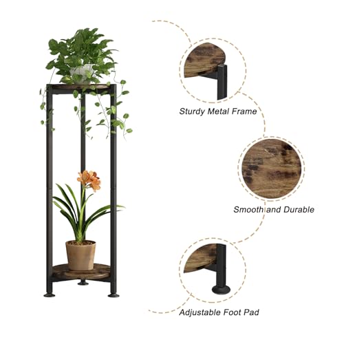 Plant Stand Indoor Corner Tall 2 Tier Metal Modern Flower Storage Plant Shelf Holder for Living Room Balcony Garden,Black (2 Tier-Black Round)