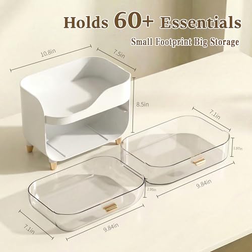 Makeup Organizer for Vanity with Large Smooth Drawers Extra Large Skincare Organizer for Bathroom Countertop and Dresser, Crystal Clear Cosmetic Storage Display Case for Beauty Products - color: White