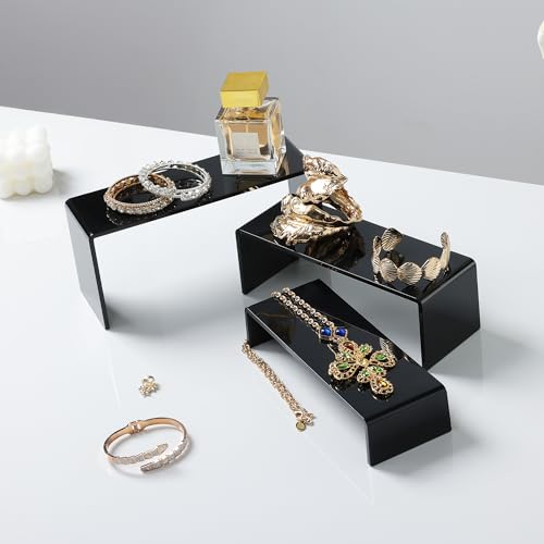 ANDGOO 6 Pcs Acrylic Display Risers, 2 Set(7.9”L, 8.3”L, 8.7”L) Rectangular Display Stands, Acrylic Display Shelves for Figures, Perfume Organizer, Cupcake Dessert Table Display Set, Black - color: Black, size: 6Pcs (7.9”L~8.3”L~8.7”L)