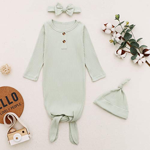 Newborn Cotton Nightgowns Neutral Baby Knotted Sleeper Baby Coming Home Outfit - color: Light Green