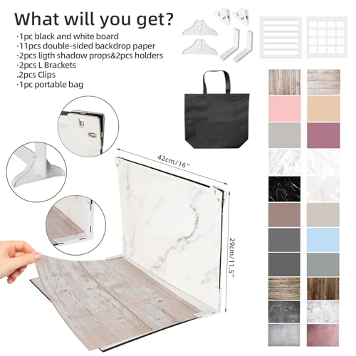 Photo Backdrop for Product Photography: Matte Paper Background Kit 16.5x11.7in 11-Pack with 22 Patterns for Food Jewelry Makeup & Small Products - Product Photographers & Content Creators Essential