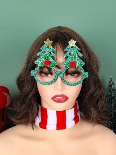 HOVACY 50 Pcs Christmas Glasses for Women, Christmas Glasses Bulk, Plastic Santa Accessories for Xmas Decorations Accessories