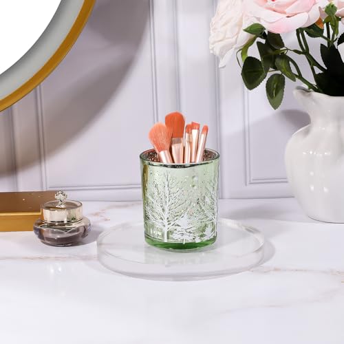 DASITON Makeup Brush Holder Organizer, Crystal Glass Cosmetic Makeup Brushes Storage Holder, Christmas Tree Make Up Brush Cup for Vanity Décor, Small Pen Holders for Desk, Toothbrush Holders (Green) - color: Green