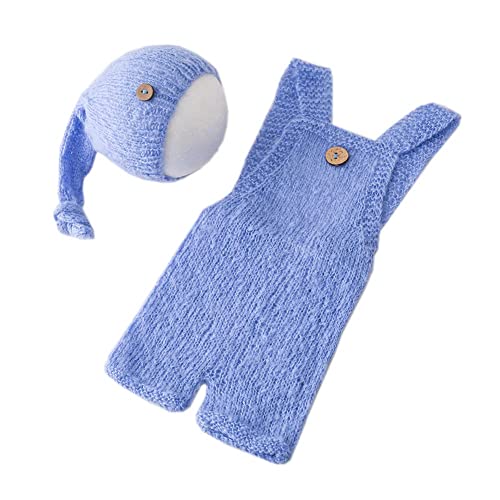 Fashion Cute Newborn Boy Girls Baby Costume Outfits Photography Props Hat Pants - color: Light Blue