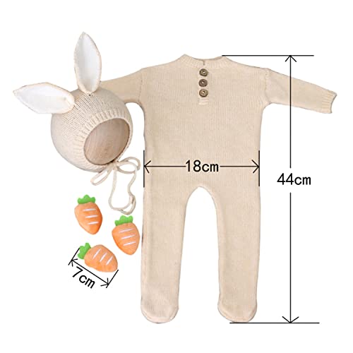 Zeroest Newborn Boy Photoshoot Outfits and Props Bear Bonnet with Footed Romper Infant Baby Photography Crochet Knitted Set - color: Toffee-01