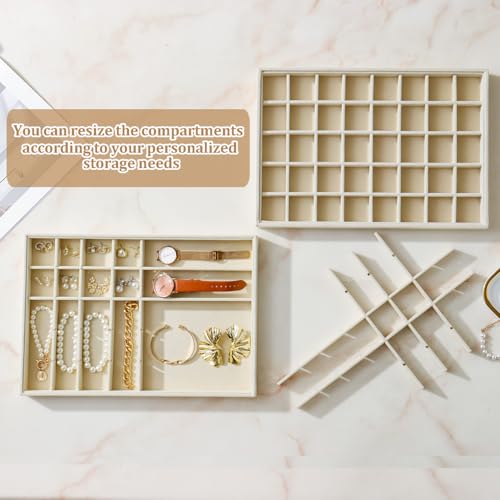 Large Velvet Jewelry Tray 2 Pack Stackable Jewelry Display Drawer Inserts Trays Organizer for Earring Bracelet Necklace Ring (Beige, 40 Grids) - color: Beige, size: 40 Grids