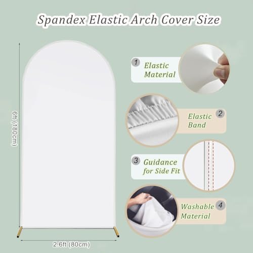 Albassa Arch Backdrop Cover 2-Sided Spandex Wedding Arch Covers Fitted Round Top Chiara Backdrop Stand Cover for Baby Shower Birthday Party Wedding Decoration (White, 6FT) - color: White, size: 6FT