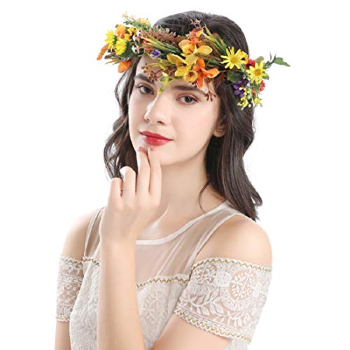 Vividsun Bridal Green Leaf flower Crown Eucalyptus Floral Headband Wedding Festivals Photo Props (A-yellow) - color: A-yellow