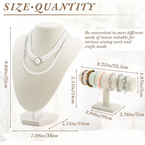 Huquary 6 Pcs Velvet Jewelry Display Set Necklace Display Stand T Bar Bracelet Holder Jewelry Bust for Home Store Trade Show(Beige) - color: Beige
