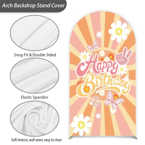 Birthday Arch Backdrop Stand Cover for Girls 7.2ft Floral Spandex Arch Cover Backdrop Vintage Hippie Bohemian Girl Birthday Party Decoration Daisy Flower Background for Baby Shower - color: Birthday daisy, size: 7.2FT