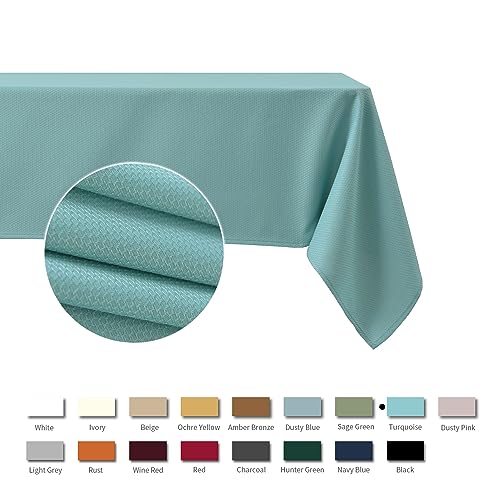 maxmill Jacquard Square Tablecloth Stain Resistant Waterproof Wrinkle Resistant Washable Soft Table Cloth, Fabric Table Cover for Dining Room, Indoor and Outdoor Use, 52 x 52 Inch, Turquoise - color: Nova Turquoise, size: 52" x 52" (Square)
