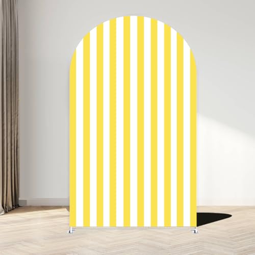 FiVan Yellow and White Striped Arch Backdrop Cover - 6x2.6ft Spandex Fitted Arch Stand Cover for Birthday Party, Baby Shower, Wedding, Carnival, Circus Theme Decorations - color: NO-414, size: 2.6x6ft(78x180cm)