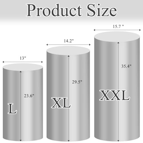Socomi Cylinder Pedestal Stand Covers Spandex Flexible Display Box Stand Covers for Birthday Party Wedding Baby Shower Decoration- Only Stand Covers Included Set of 3 Silver - color: Silver, size: Set of 3
