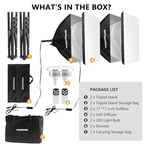 Softbox Lighting Kit, Soft box Photography Lighting Set with 17x17in Softbox, Folding Lighting Tripod, 85W 2700-6500K LED Bulb, Remote, Studio Lights for Photography, Video Recording, 2Sets - color: 2 Pcs 17x17in Softbox Sets