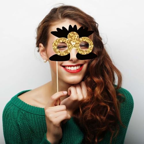 16 PCS Birthday Photo Booth Props Kit, Black & Gold Party Photo Booth Props Set, Easy-to-Assemble DIY Party Shooting Props, Birthday Selfie Props, Prom Photo Booth Prop for Women, Girls - color: 16pcs Photo Booth Props Kit