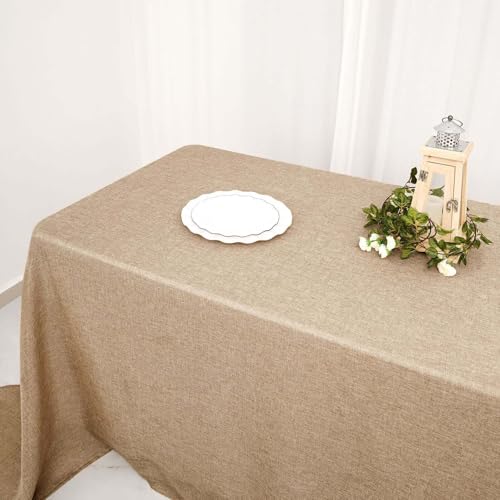 Efavormart 90"x132" Natural Jute Faux Burlap Round Tablecloth | Boho Chic Table Linen - color: Natural Boho, size: 132" x 90" (Rectangular)