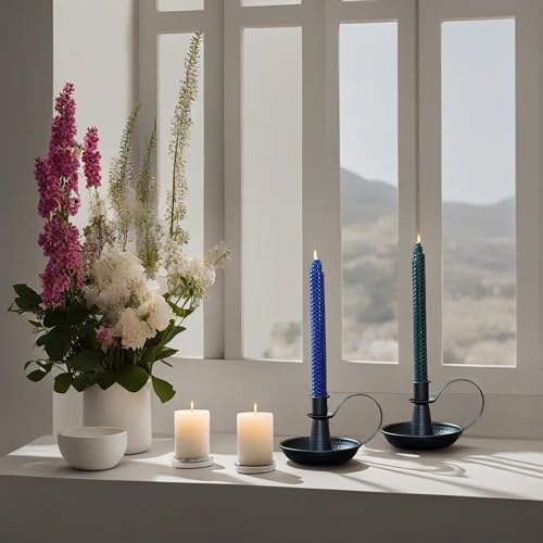 Retro Iron Taper Candle Holder,Black Candlestick Holders Candlelight Stand for Farmhouse Decor Home Wedding Party Table Decoration(2pcs)