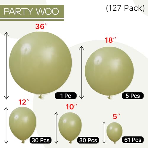 PartyWoo Sage Green Balloons 127pcs Different Sizes of 36 18 12 10 5 Inch Olive Boho Green Latex Balloon Arch Kit for Wedding Birthday Dinosaur Jungle Golf Football Theme Party Decorations Green-F11 - color: Green-f11, size: 127PCS