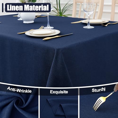 Smiry Square Table Cloth Linen Textured, Waterproof Spillproof Anti-Wrinkle Burlap Tablecloth, Washable Decorative Fabric Table Cover for Dining, Party, Banquet, 60 x 60 Inch, Navy - color: Navy, size: 60" x 60" (Square)