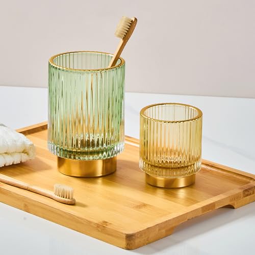 Makeup Brush Holder Organizer,Toothbrush Holders,Desk Pen Pencil Holder,Multifunctional Vintage Glass Brush Cup(L/Green/A3-6-US) - color: Green, size: Large
