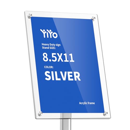 YIYO Sign Stand Poster Stand,adjustable heavy duty pedestal Sign Holder Floor Stand,acrylic frame floor signage standing for display menu 8.5*11 inch,Silver (acrylic frame 8.5*11 Silver)