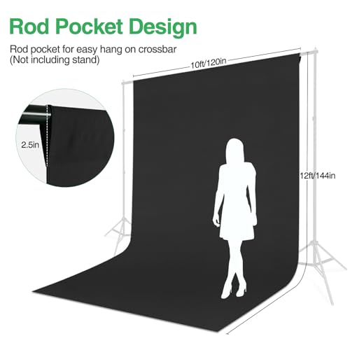 Black Backdrop Curtain 10x12ft (WxH), Black Photo Backdrop for Photography Polyester Collapsible Background Screen for Portrait, Product Video, Pet, Photoshoot, Birthday, Party - color: Black, size: 10x12 FT