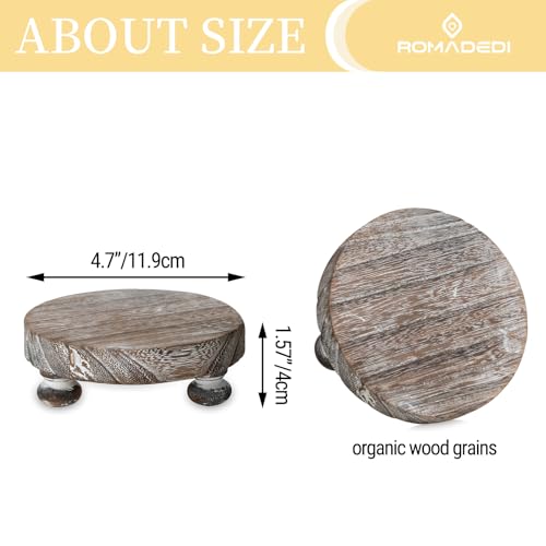 Romadedi Farmhouse Wood Riser for Display- 4 pcs Rustic Decor Mini Wooden Pedestal Stand Decorative Round Tray for Home Table Bathroom Counter Shelf Kitchen, Whitewash - color: Whitewashed, size: 4 PCS