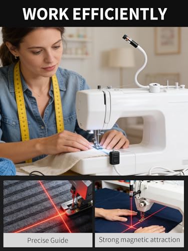 Magnetic Seam Guide for Sewing Machine Light Adjustable Sew Ruler Positioning Accessories Free Motion Hand Held Long Arm Quilting Supplies Clearance Notions Products Miter Saw Laser - color: White-Plug