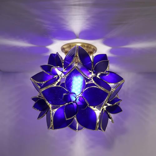 Bieye L11021 Flower Petals Tiffany Style Stained Glass Close to Ceiling Light for Home Decor (Cobalt Blue, 12" Rose Lily) - color: Cobalt Blue, size: 12" Rose Lily