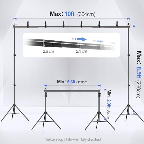 EMART Backdrop Stand 10x8.5ft(WxH) Photo Studio Adjustable Background Stand Support Kit with 2 Crossbars, 8 Backdrop Clamps, 2 Sandbags and Carrying Bag for Parties Events Decoration - color: Black, size: 10x8.5ft