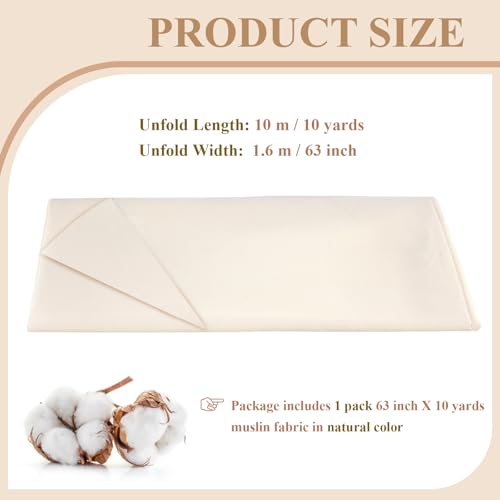 PEASUG 100% Cotton Muslin Fabric, 63 Inch X 10 Yards Unbleached Muslin Fabric By The Yard, Medium Weight Draping Fabrics Suitable for Sewing Embroidery, Garments, Crafts Material-Natural - color: Natural Unbleached, size: 10 Yards