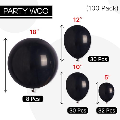PartyWoo Black Balloons 100 pcs Different Sizes of 18 12 10 5 Inch Black Balloons Arch Kit Garland for Baby Shower Birthday Graduation Casino Gaming Anniversary Race Car Party Decorations Black-Y18 - color: Black-3033, size: 5/10/12/18 inch