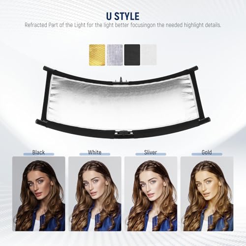 NEEWER U Type Light Diffuser Reflector for Studio and Photography Situation with Carrying Case, Arclight Curved Reflector 30"x18"/75x40cm in Black/White/Gold/Silver (Light Stand Not Included), RF-04 - size: 30 X 18 in