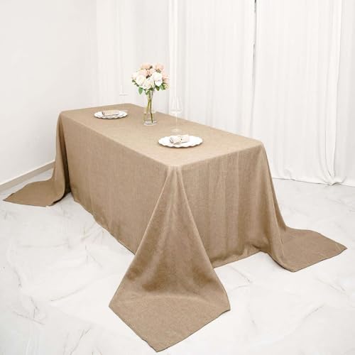 Efavormart 90"x132" Natural Jute Faux Burlap Round Tablecloth | Boho Chic Table Linen - color: Natural Boho, size: 132" x 90" (Rectangular)