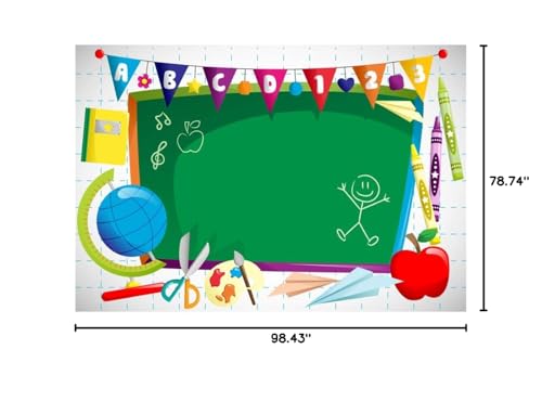 Leyiyi 8x6.5ft Vinyl Photography Background Welcome to Kindergarten Backdrop ABC Letters Blackboard Watercolor Pen Paper Airplane Globe Back to School Themed Party Backdrops Banner - color: Green, size: 8x6.5ft-Vinyl