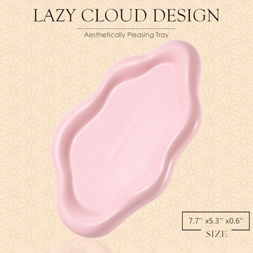 CCINPPY Ceramic Jewelry Tray Trinket Dish, Decorative Cloud Vanity Key Tray for Women, Ring Holder Dish, Cute Jewelry Plate Bowl Room Decor Aesthetic, Pink, Medium - color: Pink, size: 7.7" x 5.3" x 0.6"