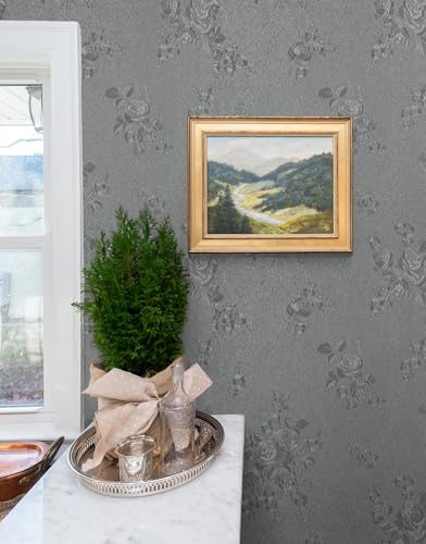 Erfoni 78.7"x17.7" Grey Contact Paper Gray Peel and Stick Wallpaper Thicken Floral Embossed Wallpaper Vintage Wall Paper Flower Textured Self Adhesive Removable Wallpaper for Walls Cabinets Decor DIY - color: Gray, size: 17.7" x 78.7"