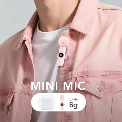 Mini Wireless Lavalier Microphone for iPhone 15 16, iOS and Android Devices - USB C Noise Reduction Lapel Mic for Recording, Clip Omni Lav Mic Microfono for Video Recording, Tiktok, Youtube, Vlog - color: Pink, size: Without Charging Case